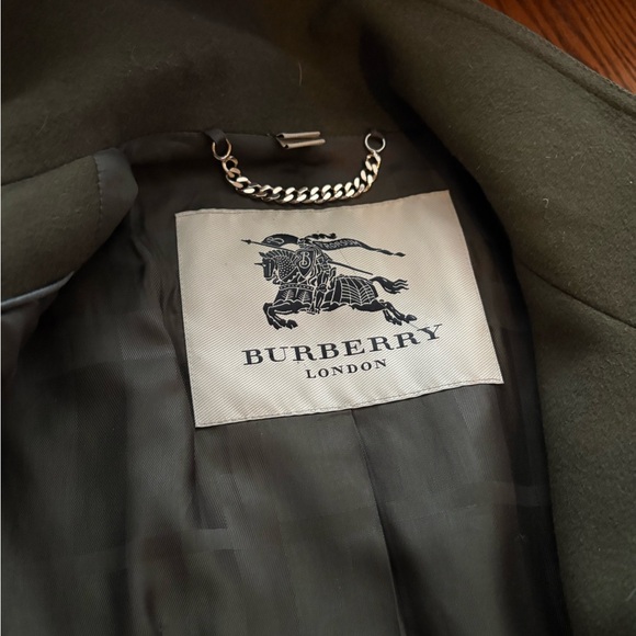 Olive Green Burberry London Women's Coat with Black Accents - Picture 8 of 9
